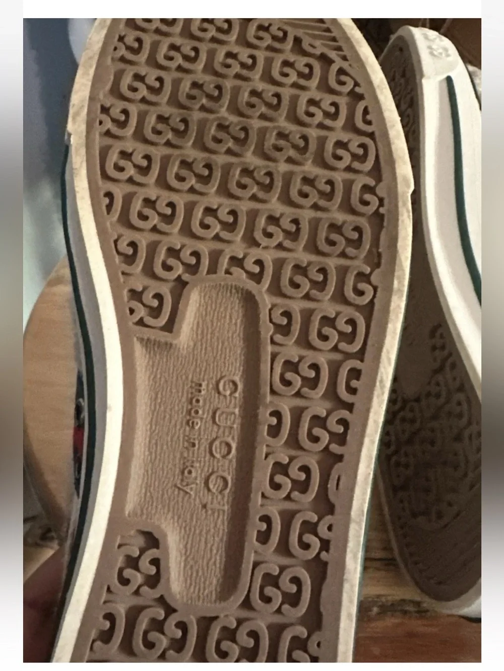 Gucci Men’s Beige GG Canvas Sneakers with Green and Red Stripe